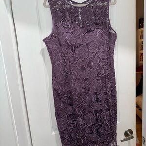 Adrianna Papell Plum Lace Midi Dress
